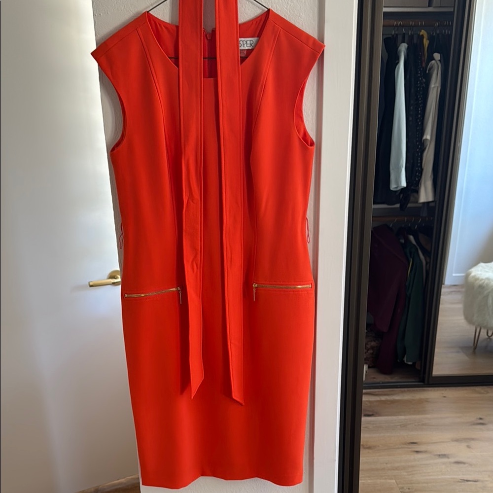 Kasper Vibrant Orange Mini Dress with Zipper Accents